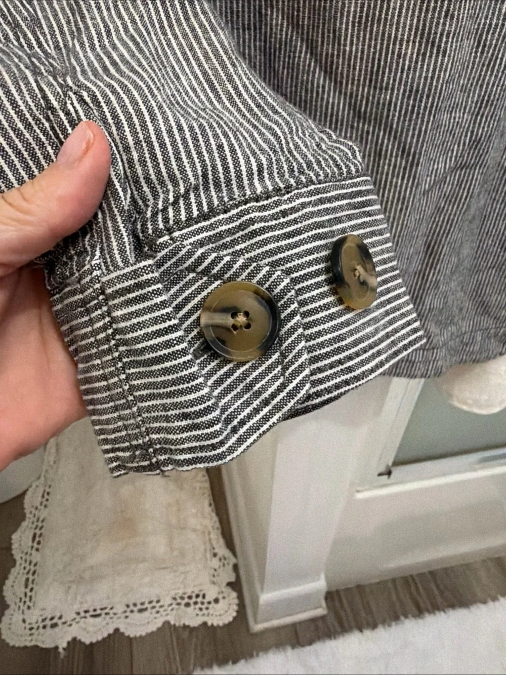LOFT Gray Pinstripe Utility Jacket with Button Front